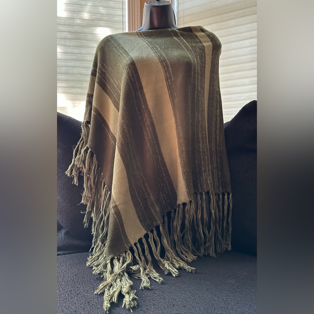 cozy and classy knit poncho in forest and light green